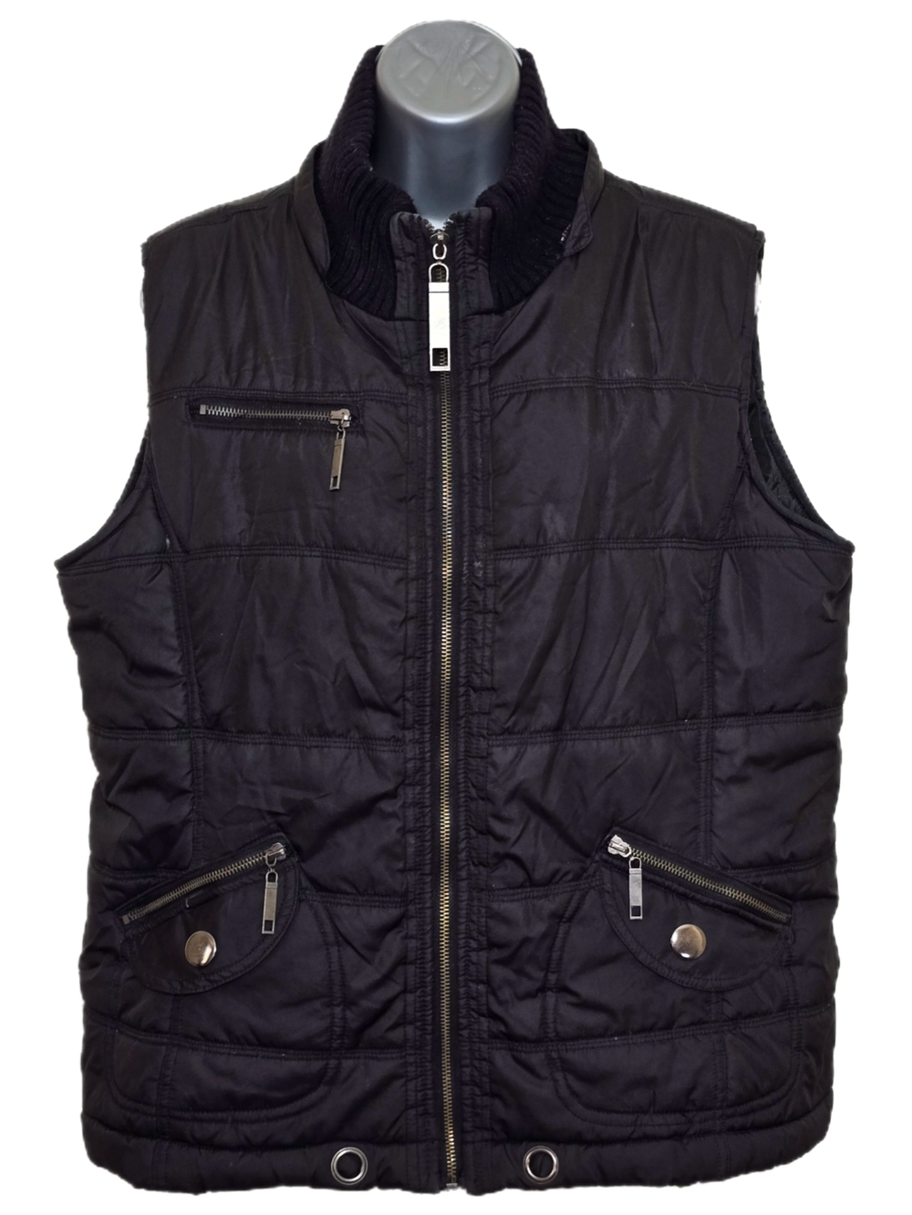 Vanity Black Puffer Utility Vest XL Polyester Acrylic Ribbed Collar